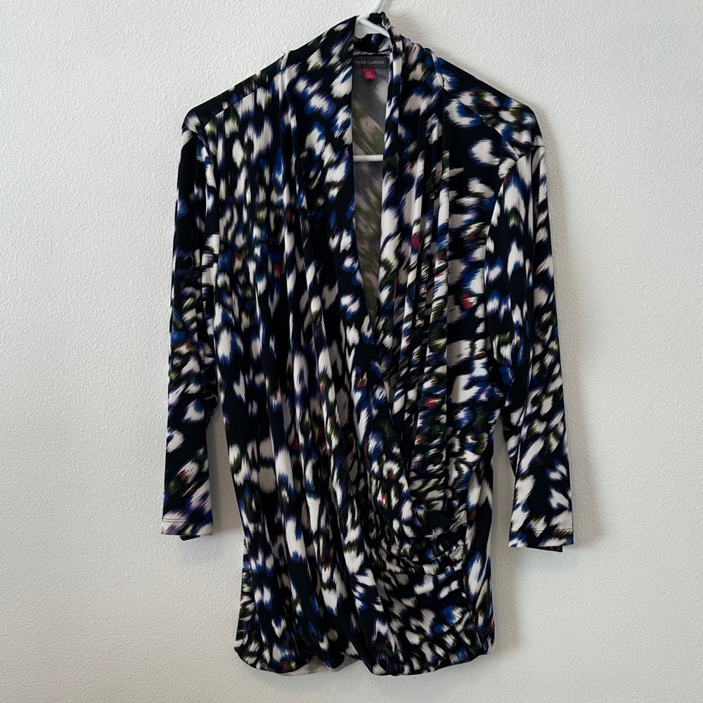 Vince Camuto Black and Blue Patterned Blouse